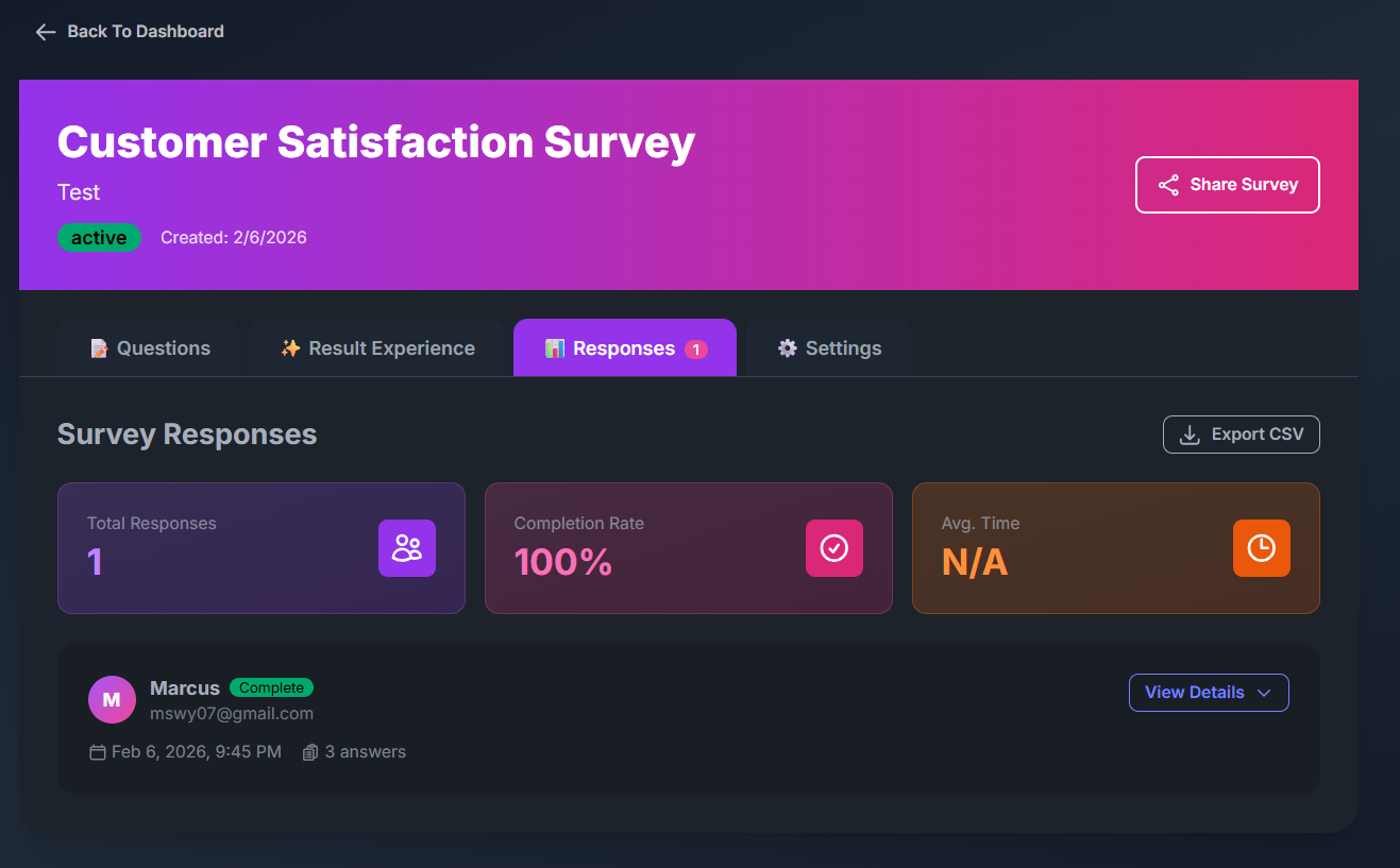 Survey Responses View