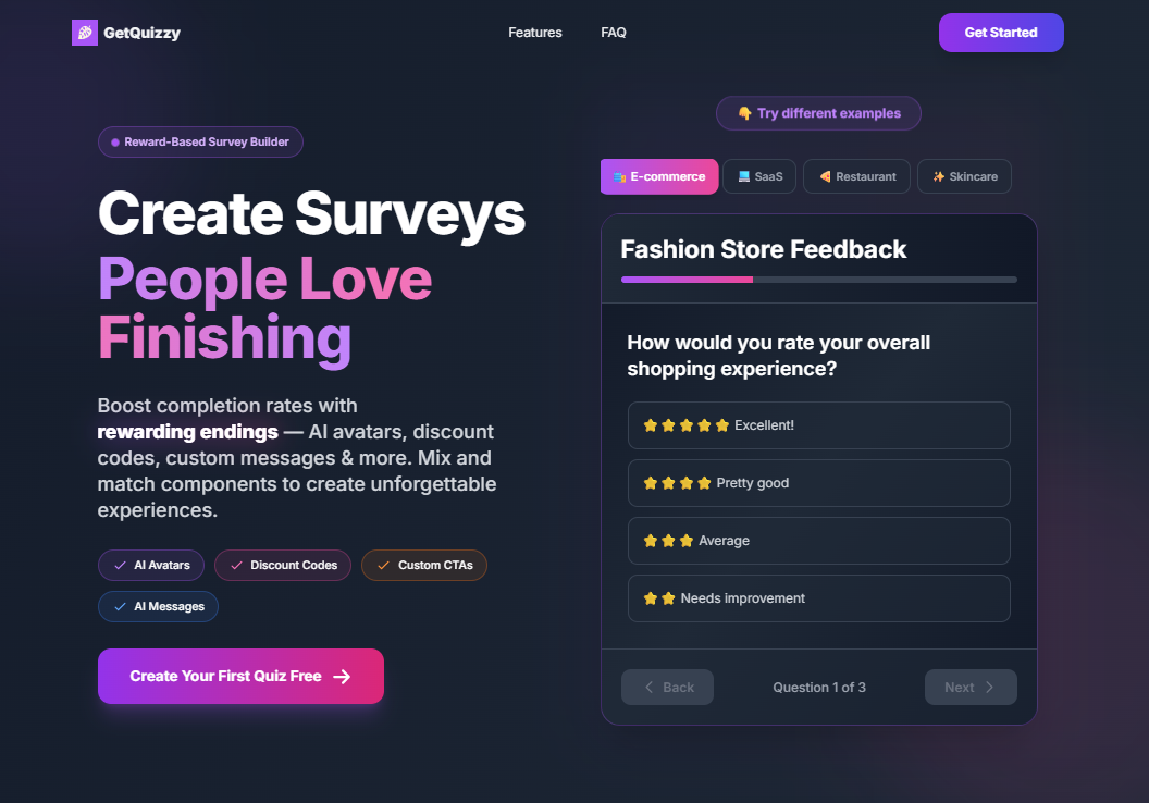 GetQuizzy Landing Page